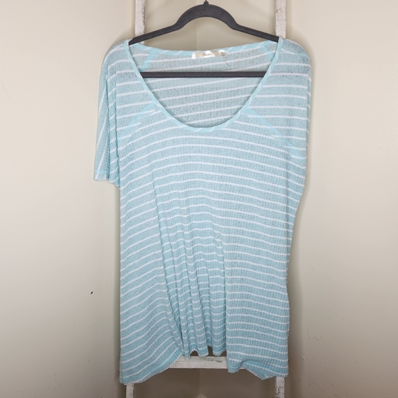 ANDREE BY UNIT Tops - Andrée by UNIT size 3X blue and white stripe ribbed short sleeve tunic top